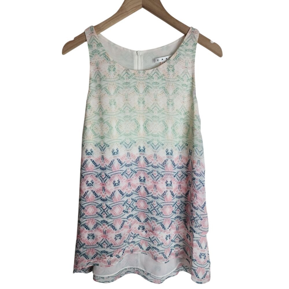 Cabi Blouse Top Women's Small Geometric Mosaic‎ Sleeveless Layered #250